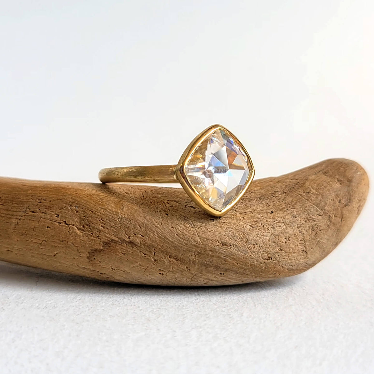 Antique Cushion Cut Moissanite Ring in Yellow Gold
