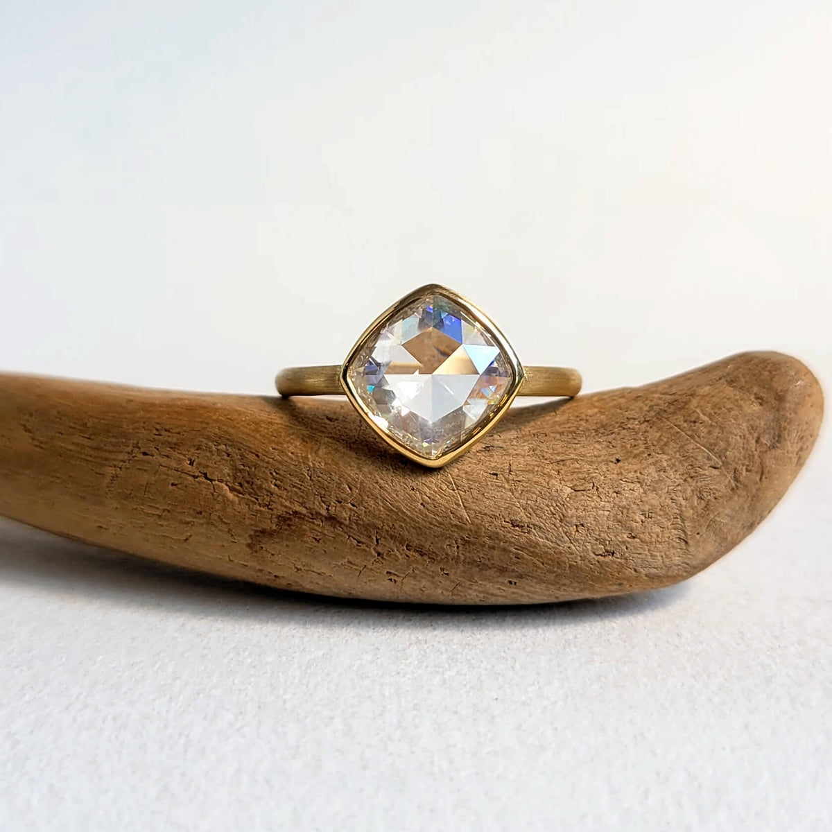 Antique Cushion Cut Moissanite Ring in Yellow Gold