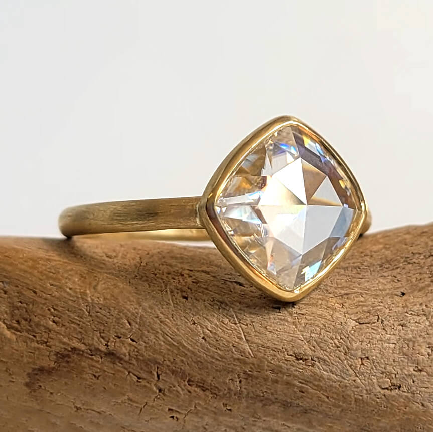 Antique Cushion Cut Moissanite Ring in Yellow Gold