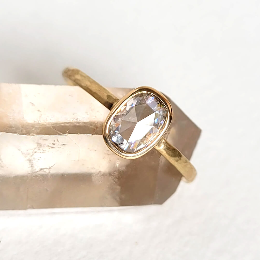 Antique Cushion Cut Moissanite Ring in Yellow Gold