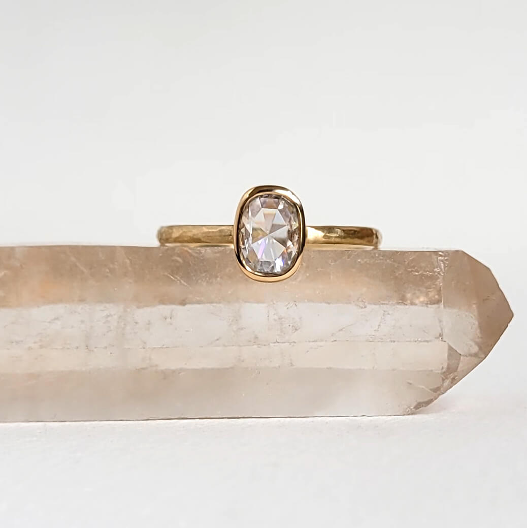 Antique Cushion Cut Moissanite Ring in Yellow Gold
