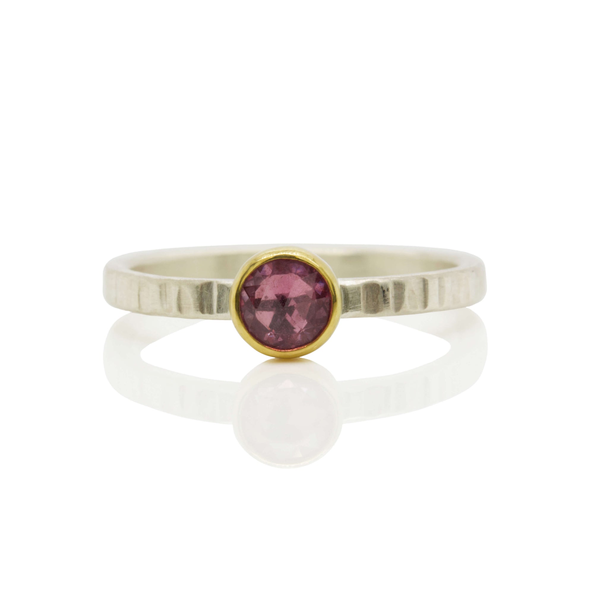 Rose Cut Pink Sapphire Ring in Yellow Gold and Silver