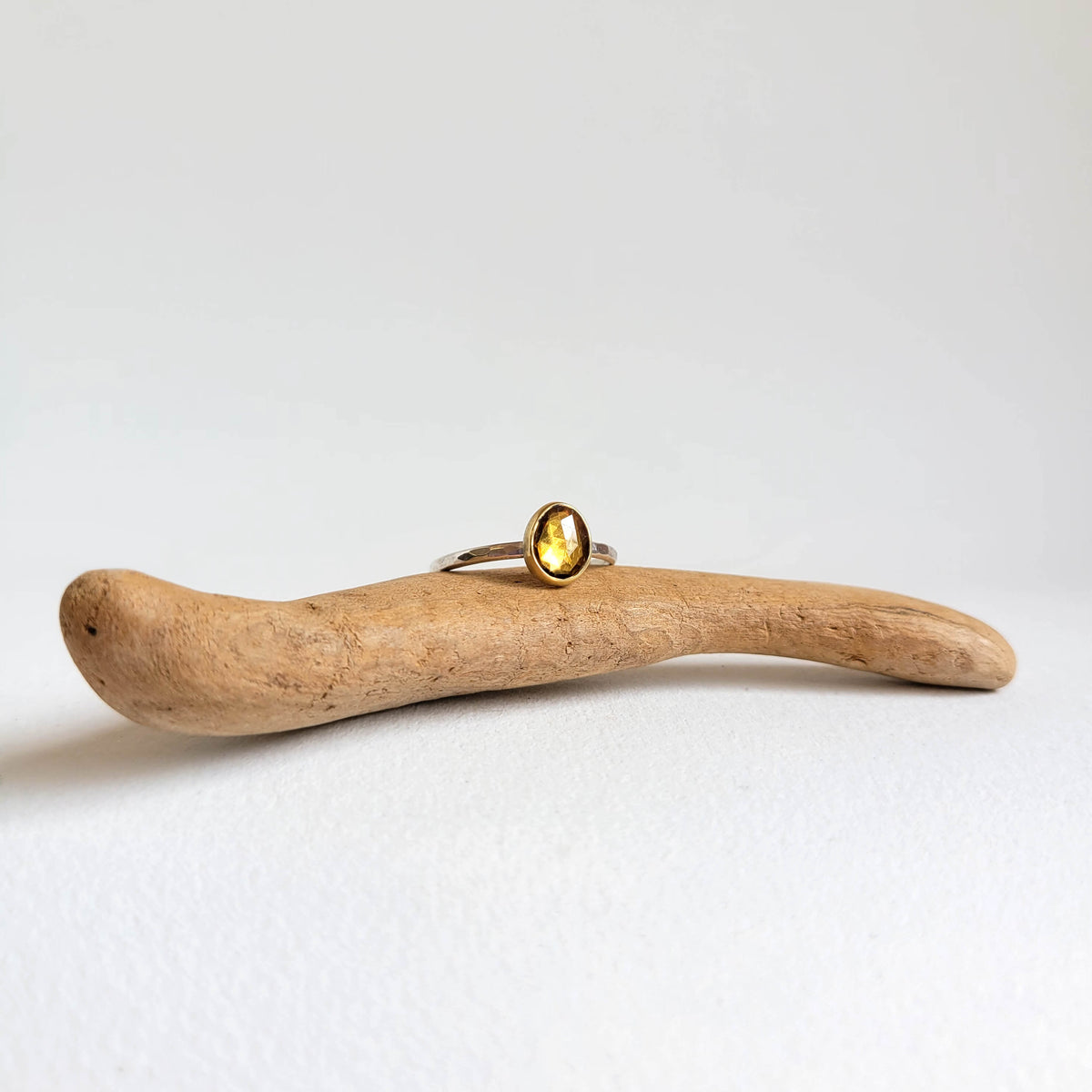 Irregular Yellow Sapphire Ring in Yellow Gold and Silver