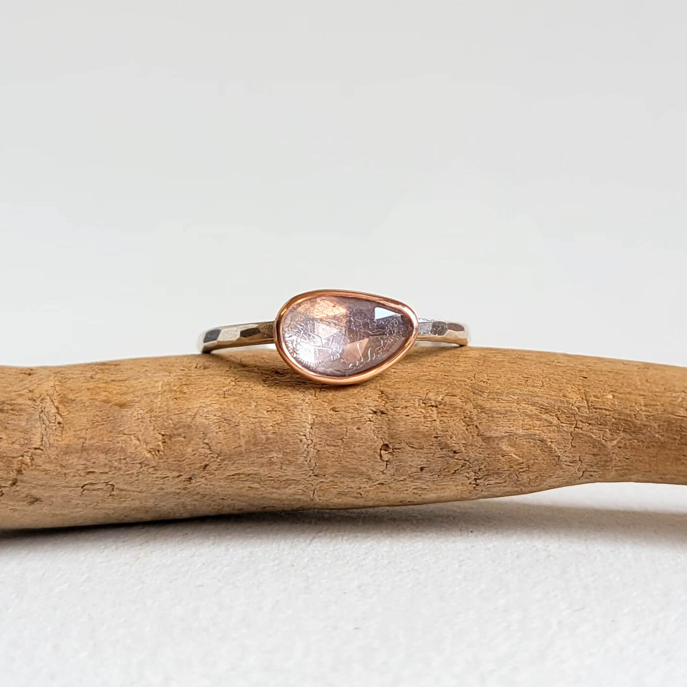 Light Pink Sapphire Ring in Rose Gold and Silver