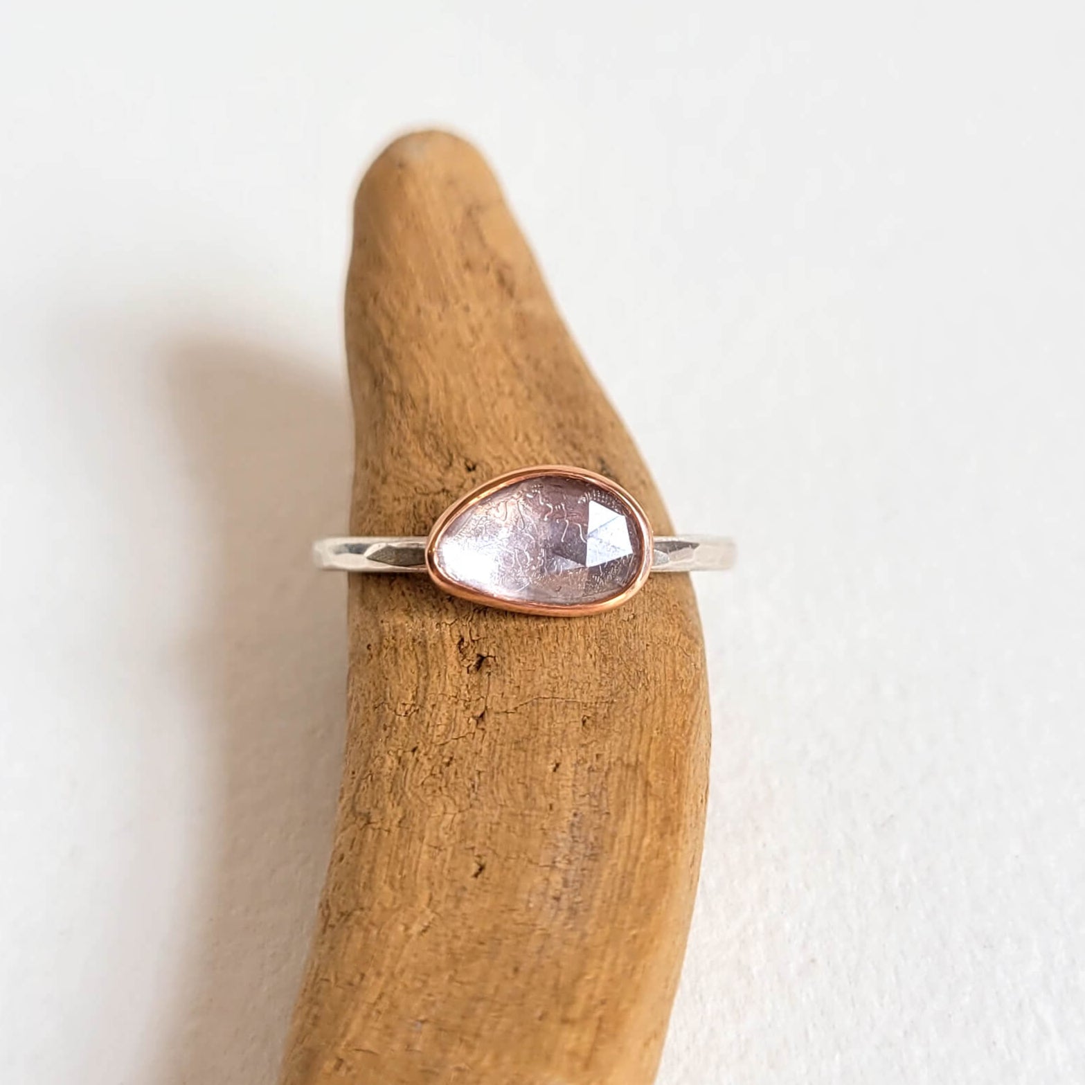 Light Pink Sapphire Ring in Rose Gold and Silver