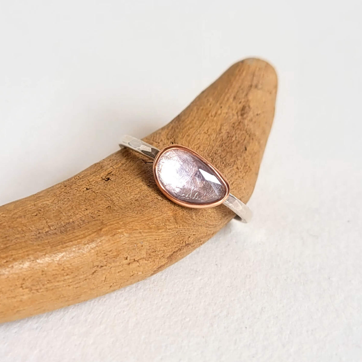Light Pink Sapphire Ring in Rose Gold and Silver