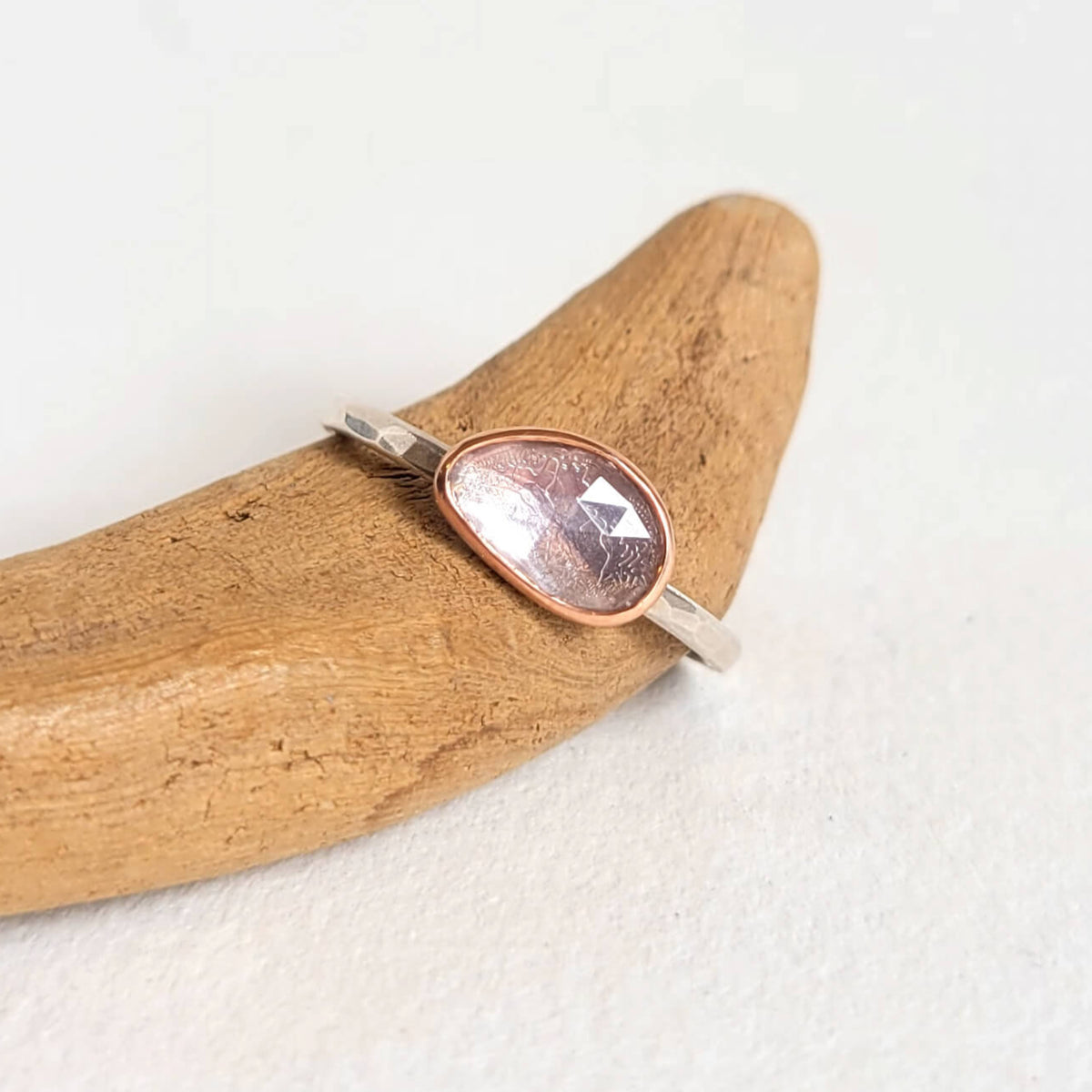 Light Pink Sapphire Ring in Rose Gold and Silver
