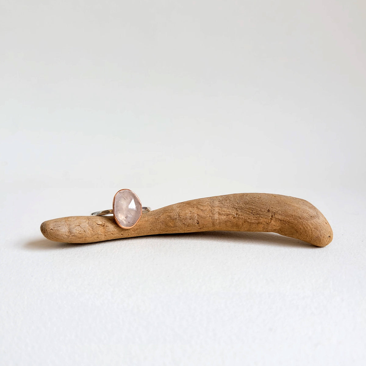 Pale Pink Rose Cut Sapphire Ring in Rose Gold and Silver