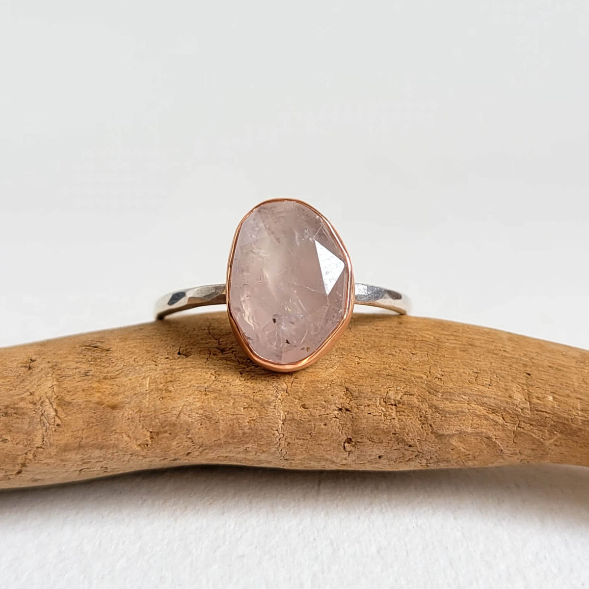 Pale Pink Rose Cut Sapphire Ring in Rose Gold and Silver