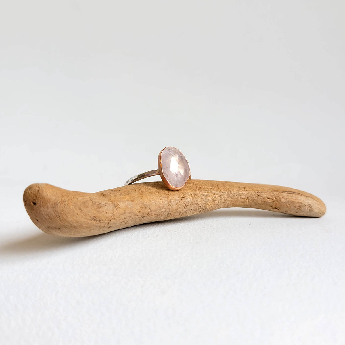 Pale Pink Rose Cut Sapphire Ring in Rose Gold and Silver