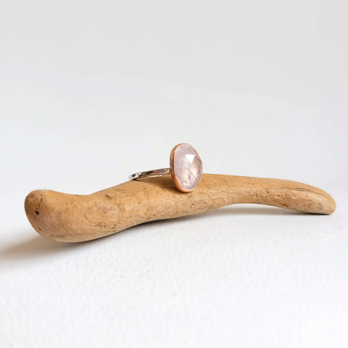 Pale Pink Rose Cut Sapphire Ring in Rose Gold and Silver