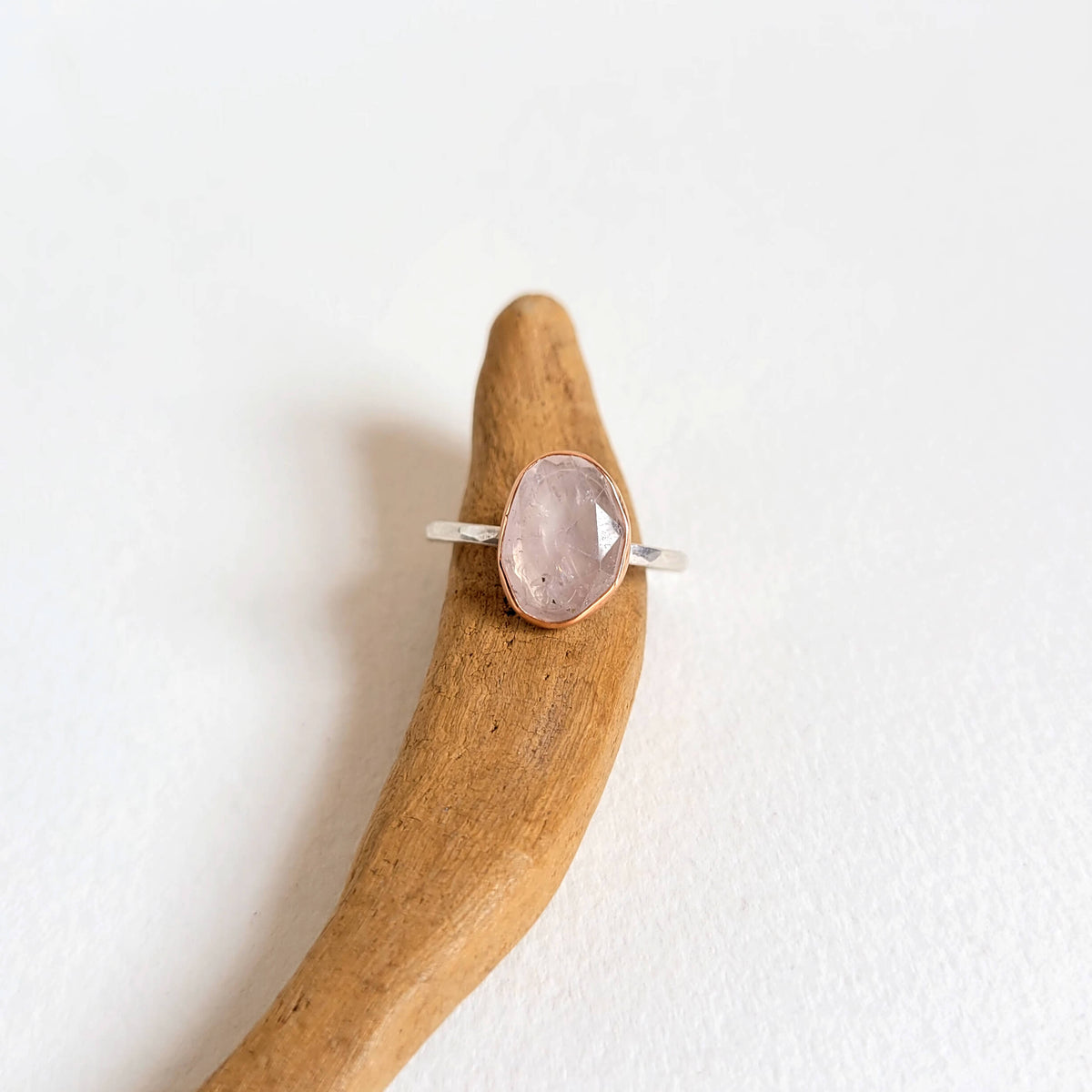 Pale Pink Rose Cut Sapphire Ring in Rose Gold and Silver