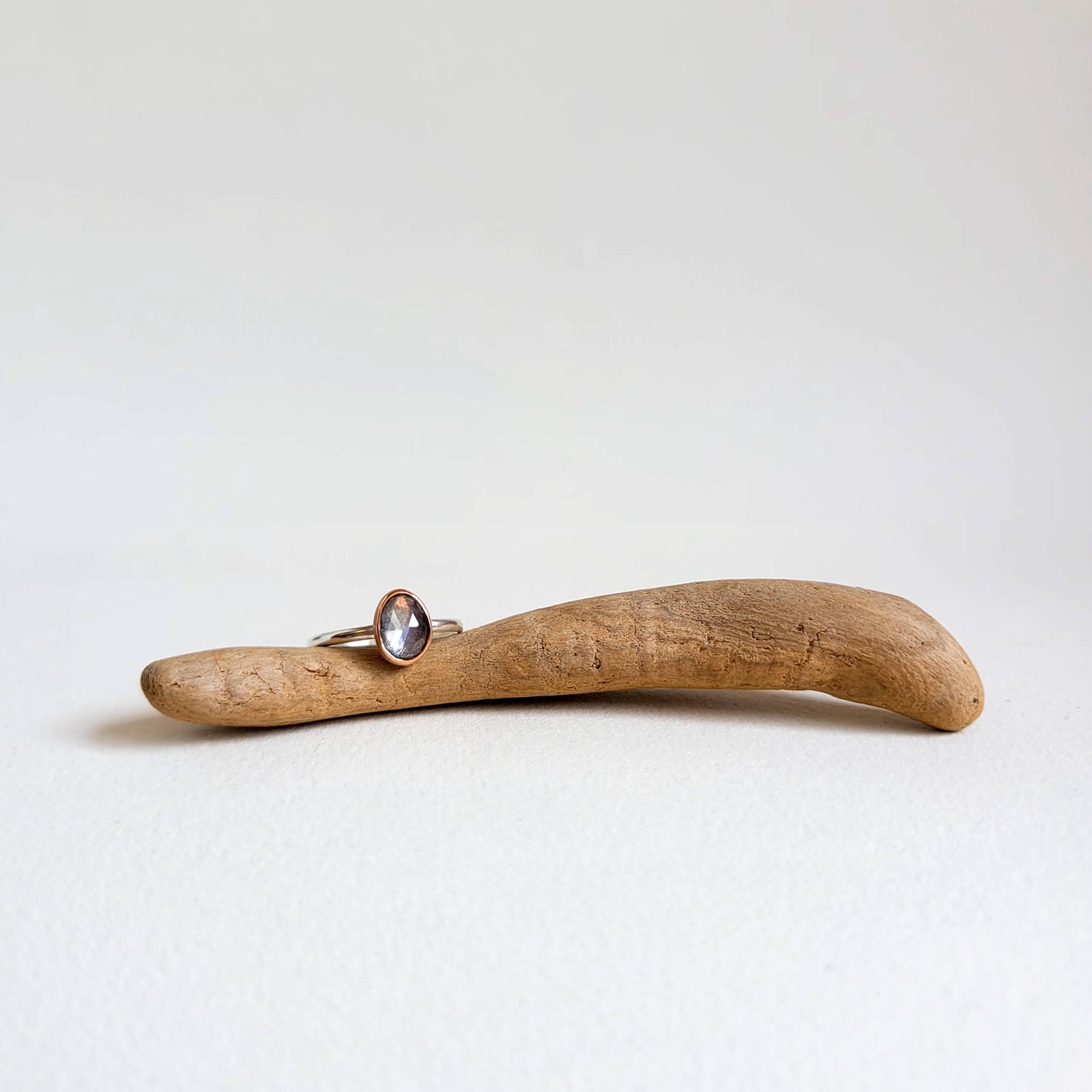 Purple Gray Sapphire Ring in Rose Gold and Silver