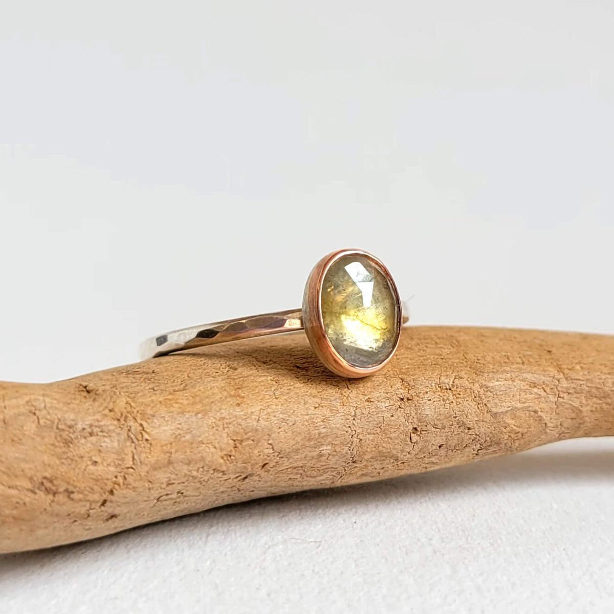 Oval Green Sapphire Ring in Rose Gold and Silver