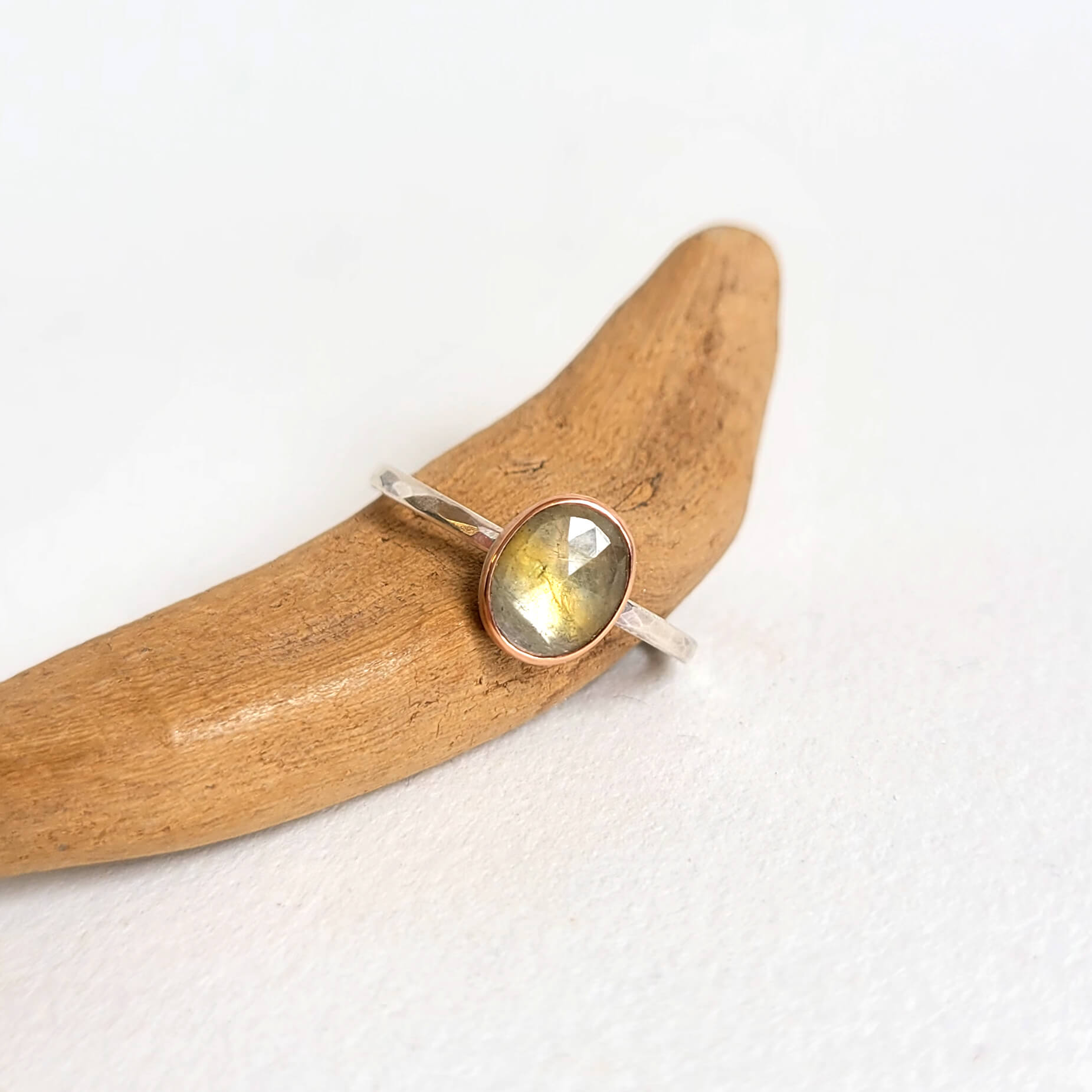 Oval Green Sapphire Ring in Rose Gold and Silver