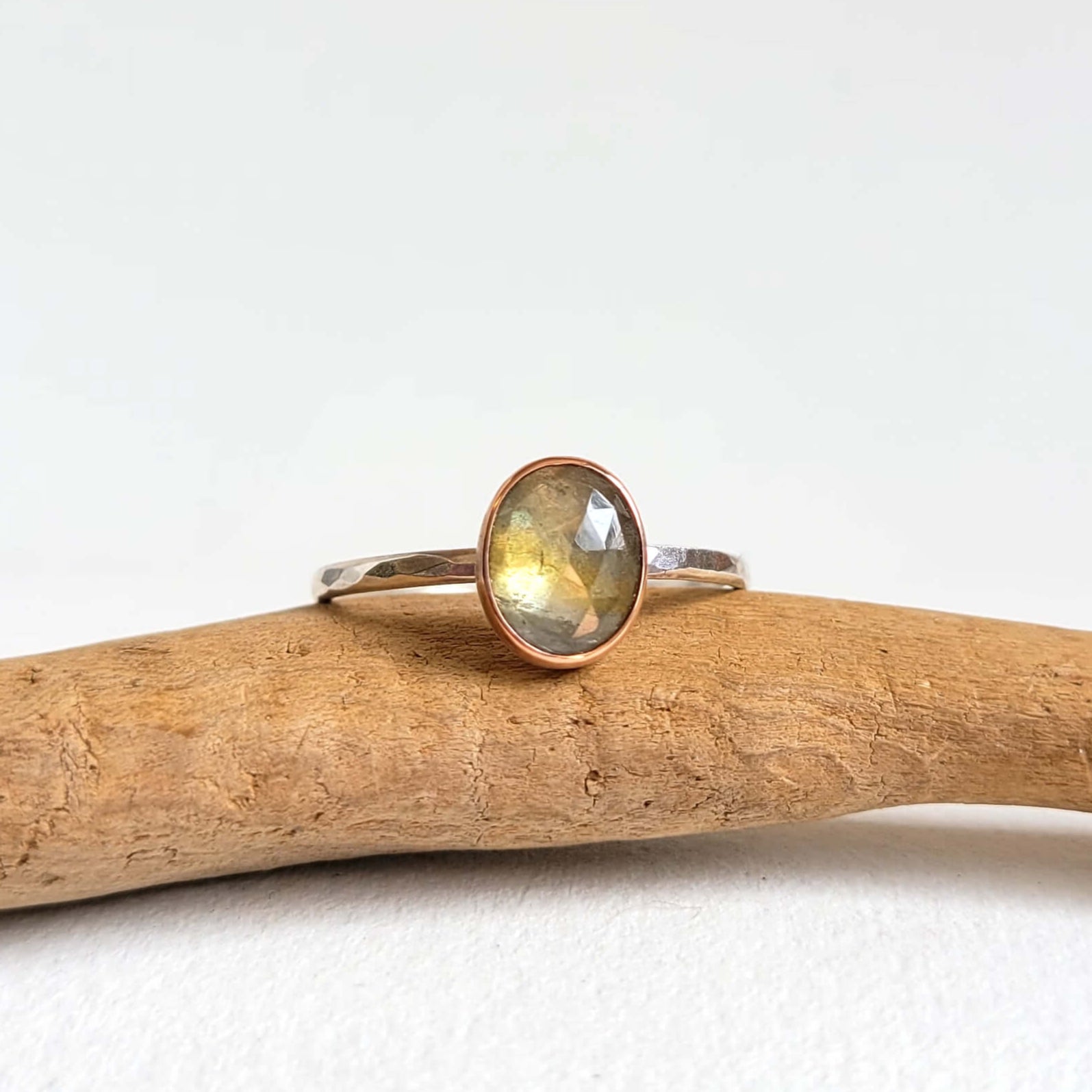 Oval Green Sapphire Ring in Rose Gold and Silver