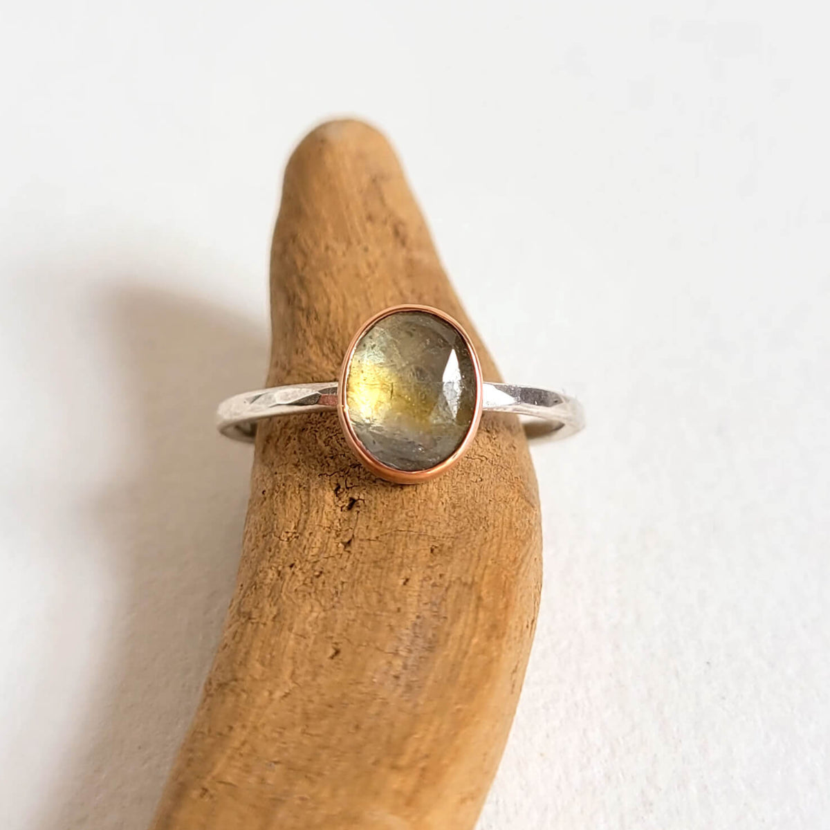 Oval Green Sapphire Ring in Rose Gold and Silver