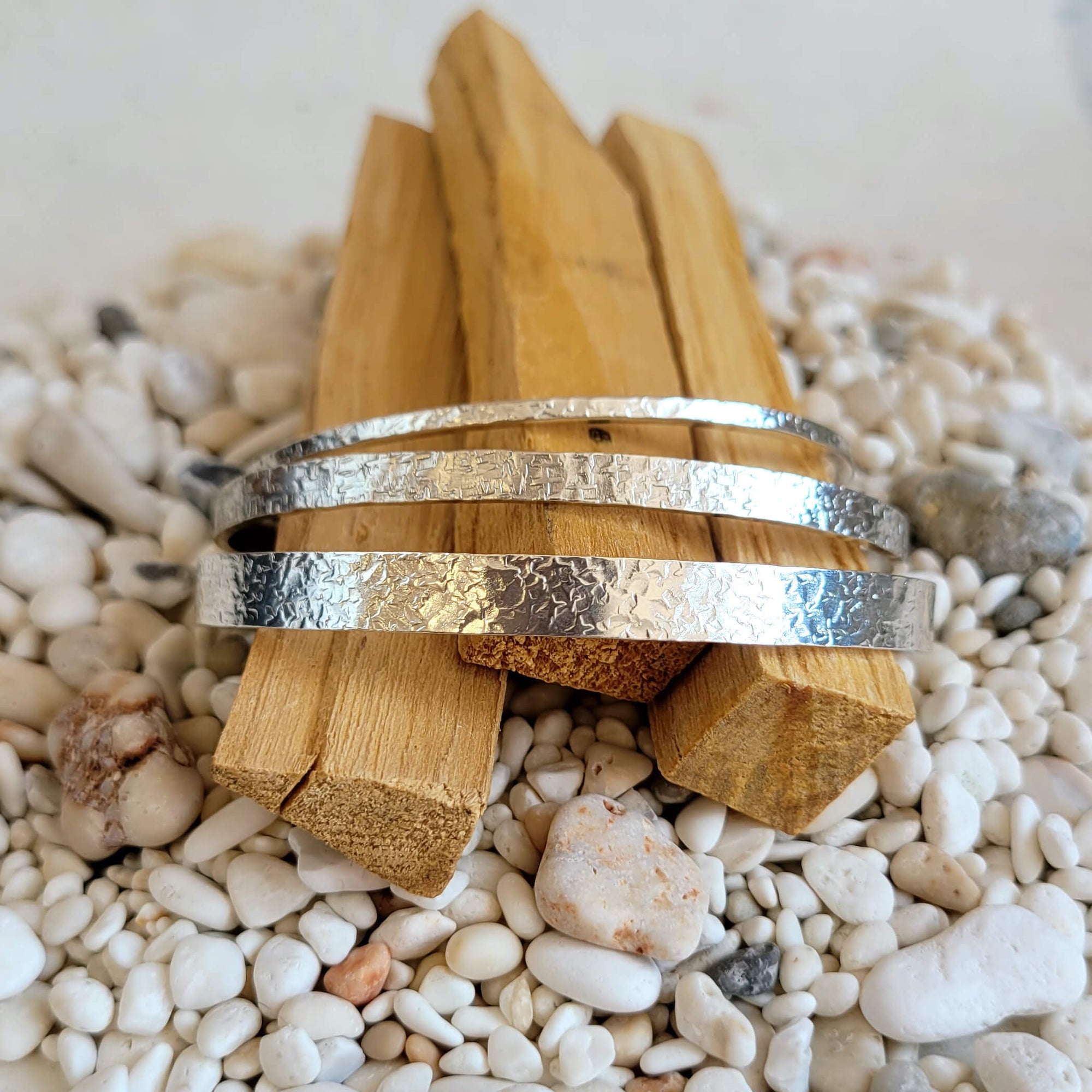 Silk hammered sterling silver bracelets from EC Design Jewelry in Minneapolis, MN.