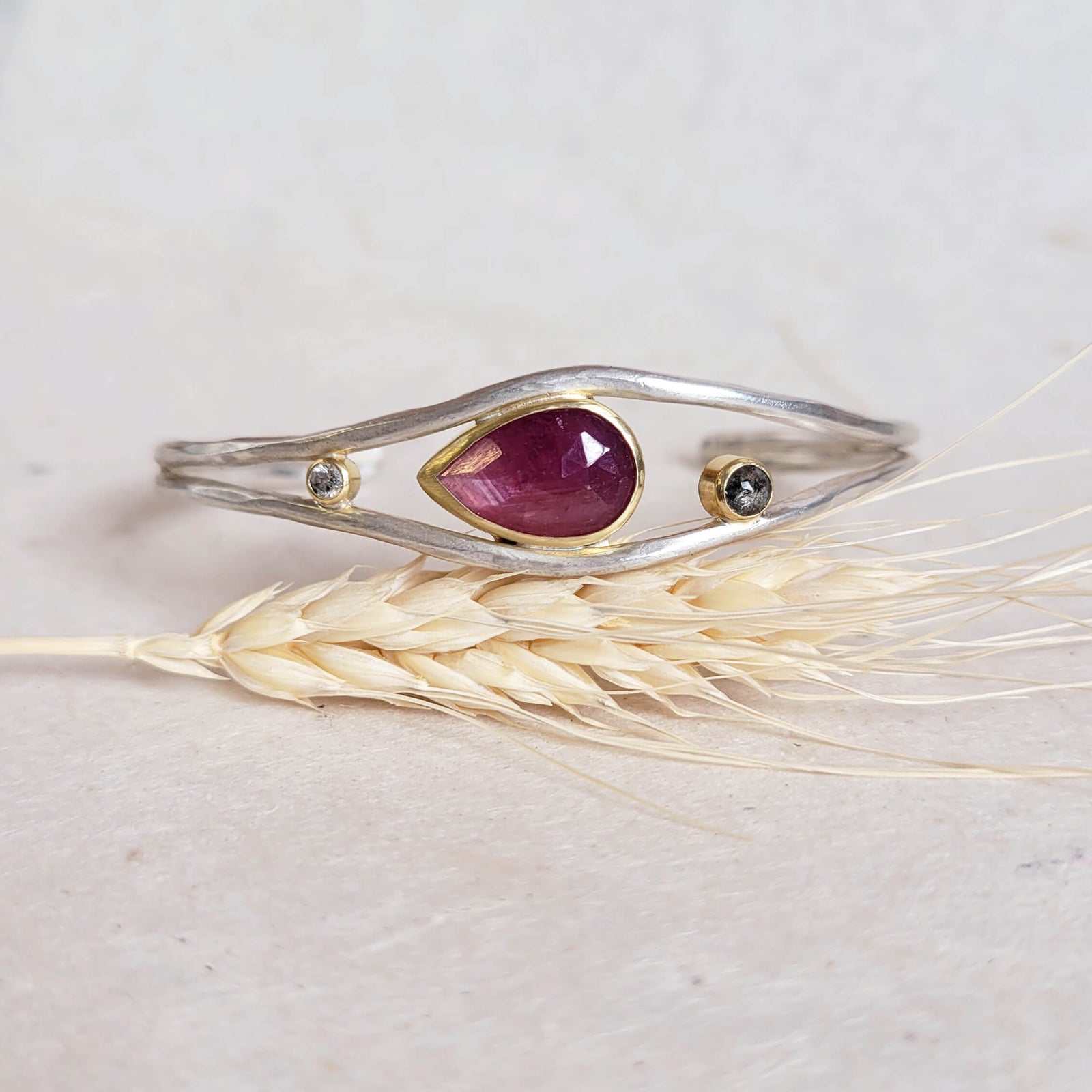 Sculptural Mixed Metal Cuff with Rosecut Sapphire and Diamonds