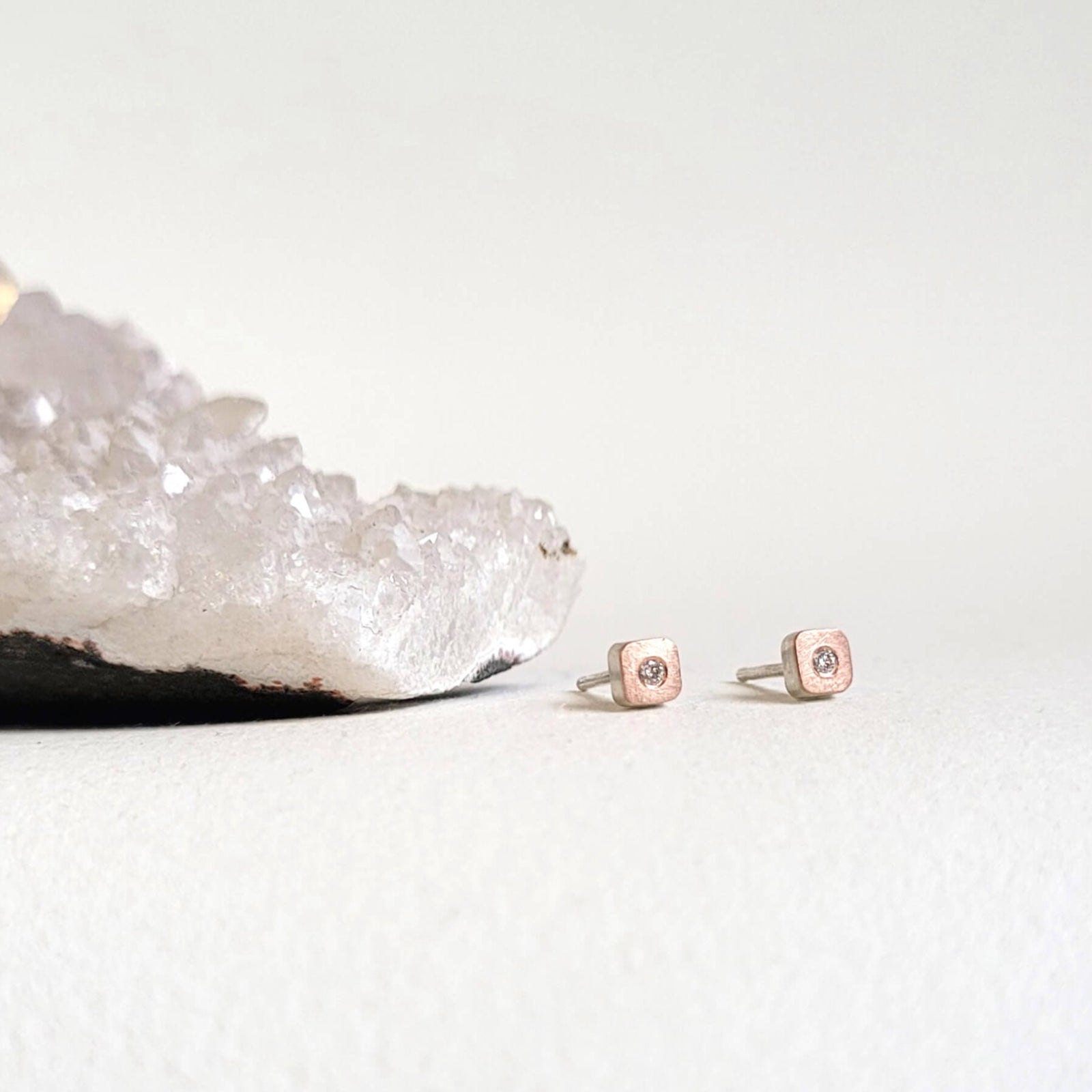 Delicate Cell Studs in Rose Gold with Diamond Accents