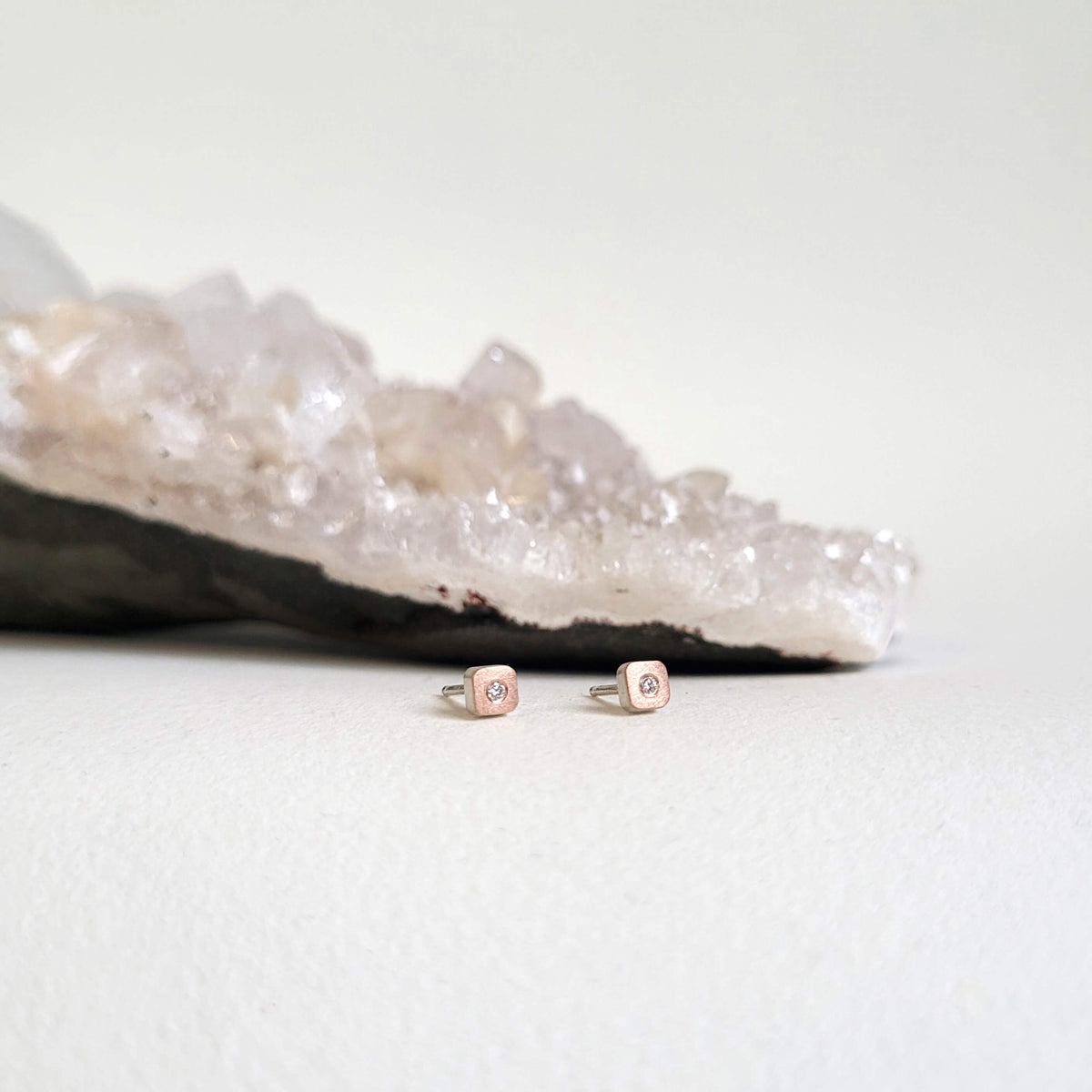 Delicate Cell Studs in Rose Gold with Diamond Accents