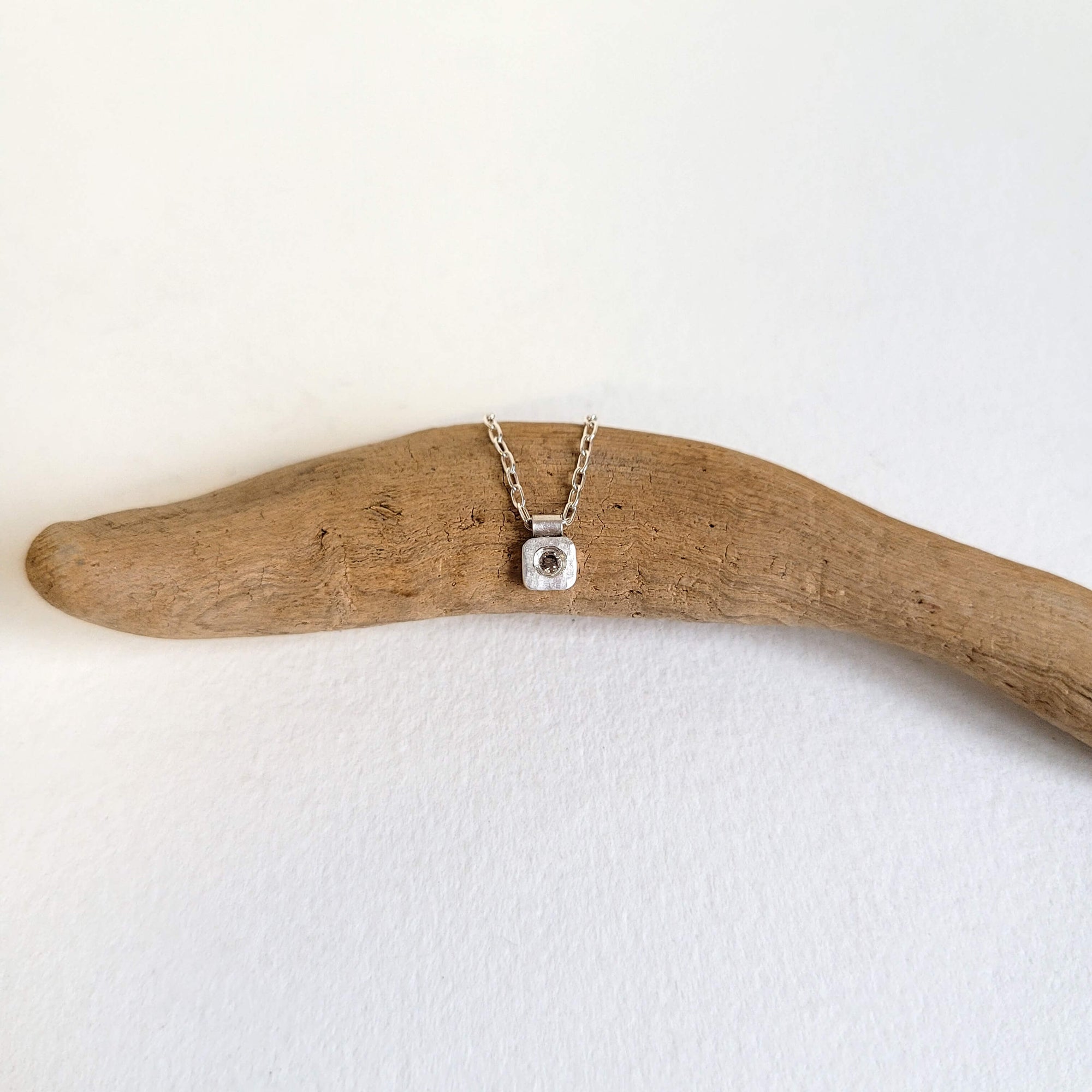 4mm Cell Pendant in Hammered Sterling Silver with Diamond Accent