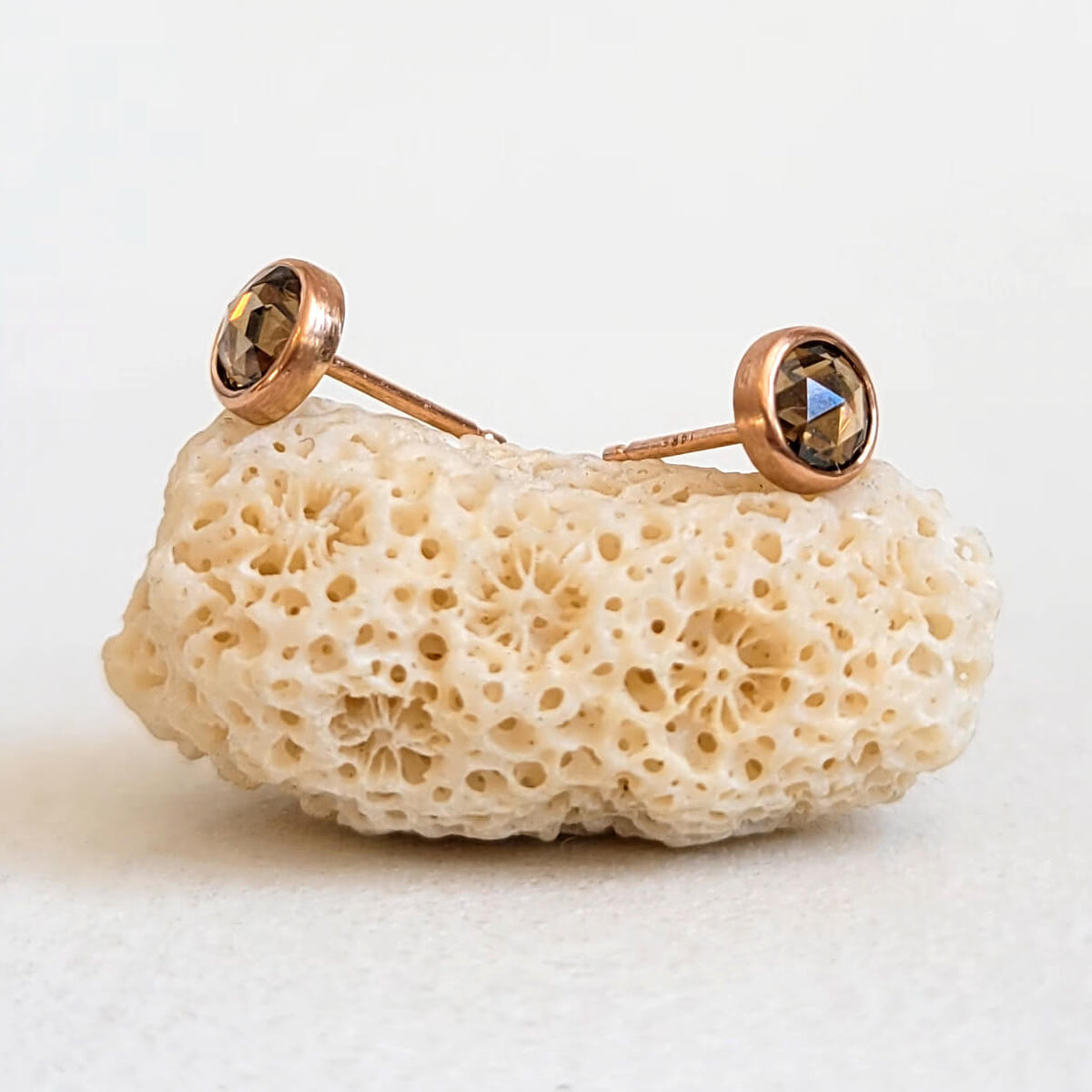 Rose Cut Champagne Diamond Earrings in Rose Gold