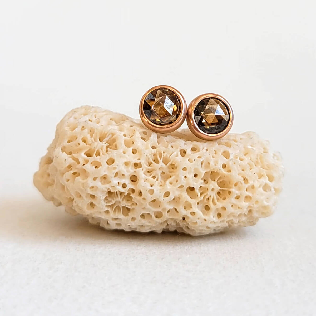 Rose Cut Champagne Diamond Earrings in Rose Gold