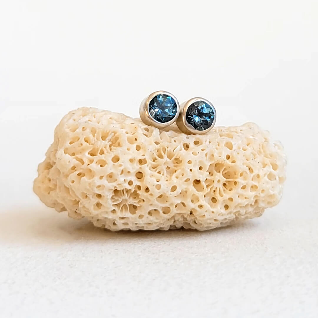 Round Brilliant Montana Sapphire Earrings in Sterling Silver