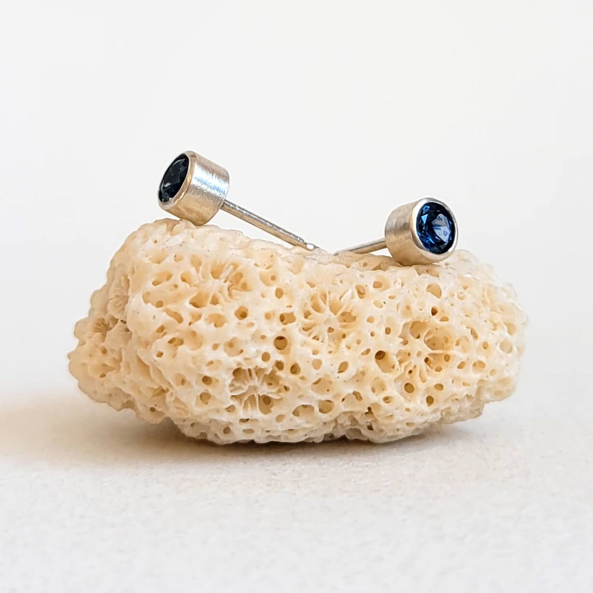 Round Brilliant Ceylon Sapphire Earrings in Sterling Silver