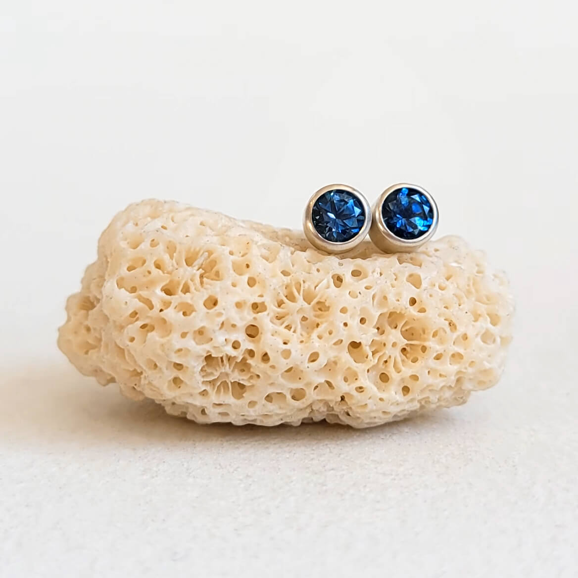 Round Brilliant Ceylon Sapphire Earrings in Sterling Silver