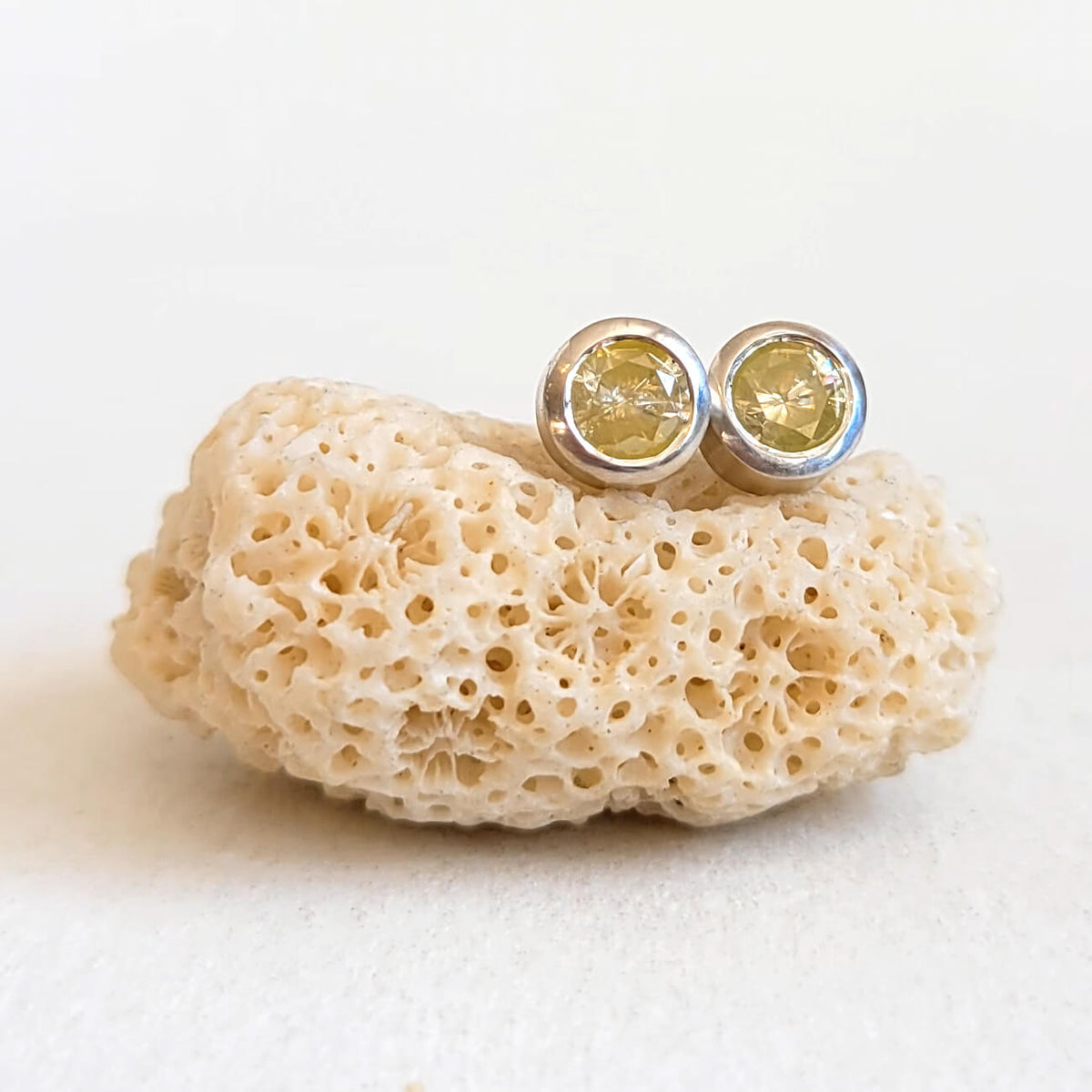 Rustic Yellow Diamond Stud Earrings in Sterling Silver