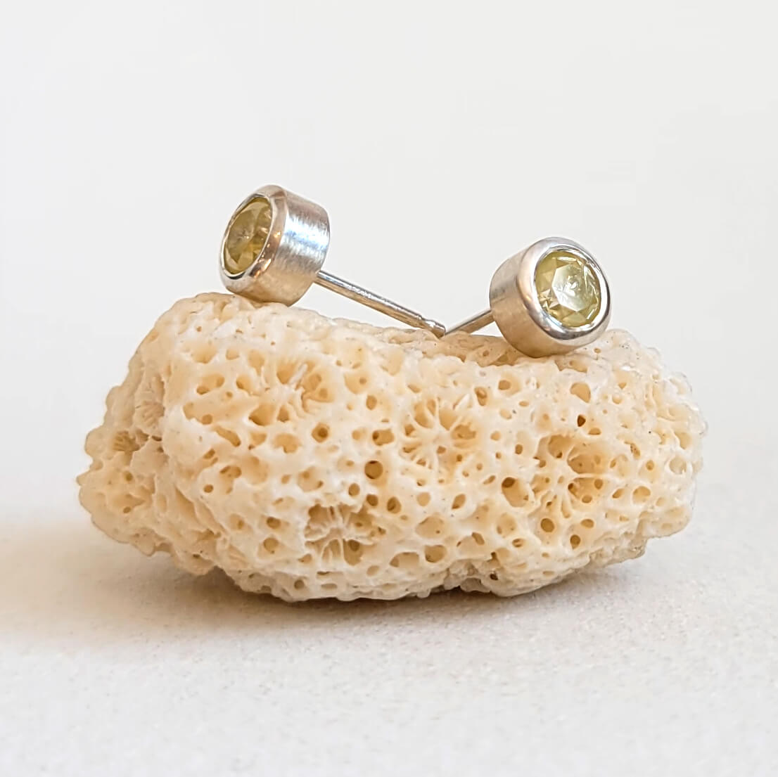 Rustic Yellow Diamond Stud Earrings in Sterling Silver