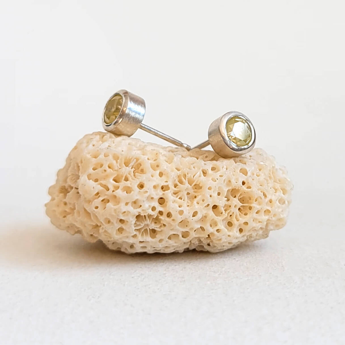 Rustic Yellow Diamond Stud Earrings in Sterling Silver