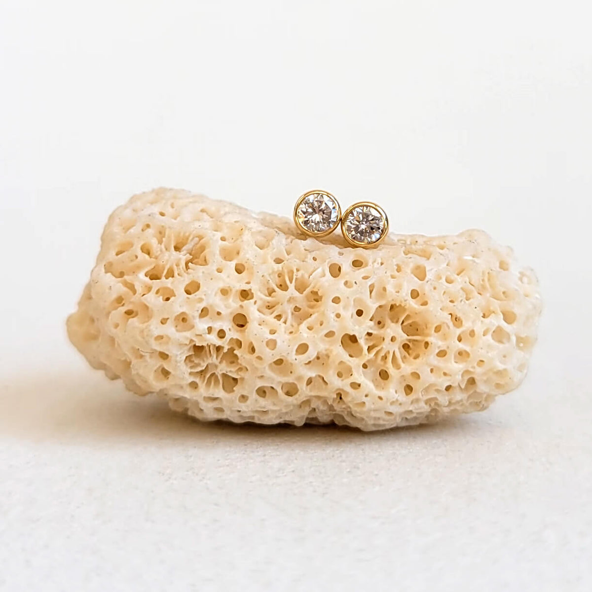 Dainty Lab-Grown White Diamond Earrings in Yellow Gold