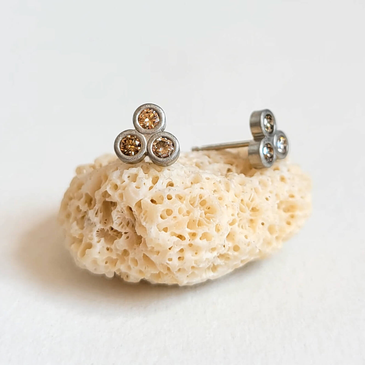Brilliant Cut 3-Stone Diamond and Palladium Stud Earrings