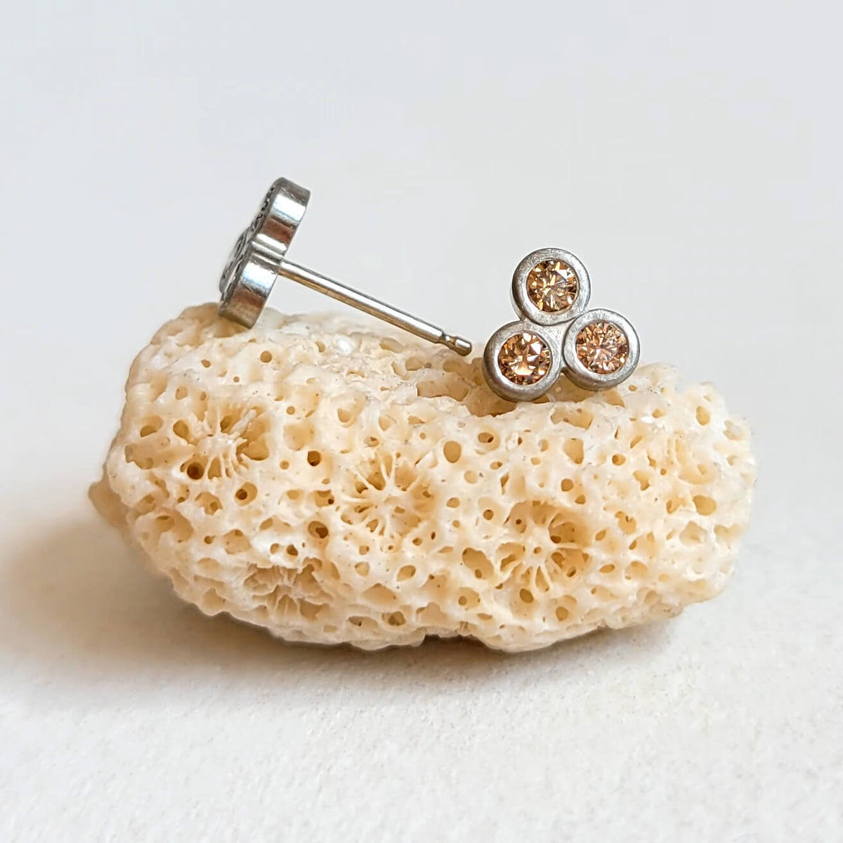 Brilliant Cut 3-Stone Diamond and Palladium Stud Earrings
