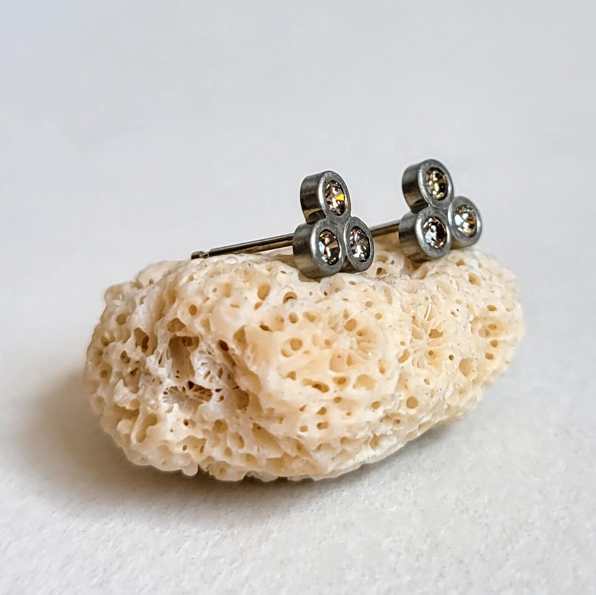 Brilliant Cut 3-Stone Diamond and Palladium Stud Earrings