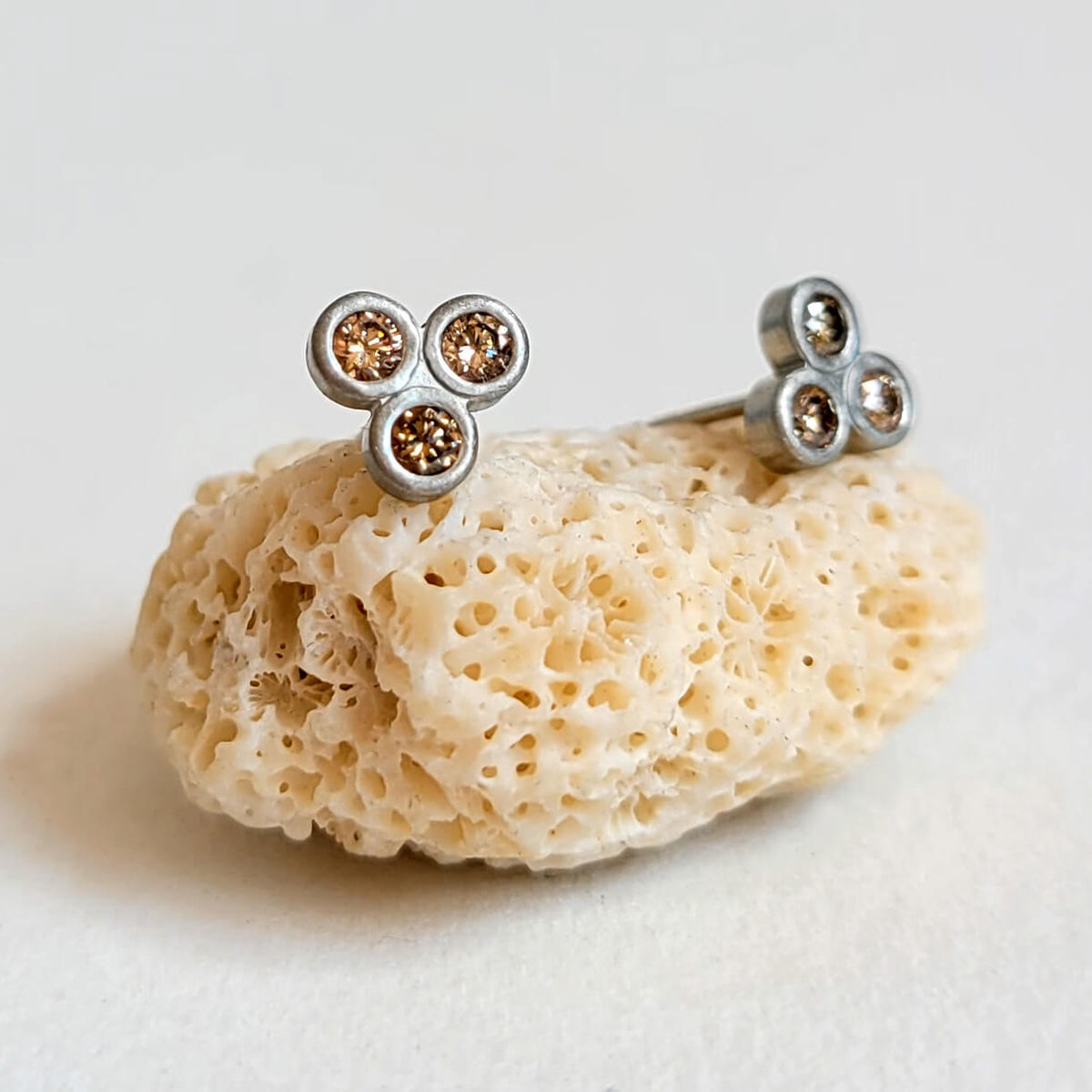 Brilliant Cut 3-Stone Diamond and Palladium Stud Earrings