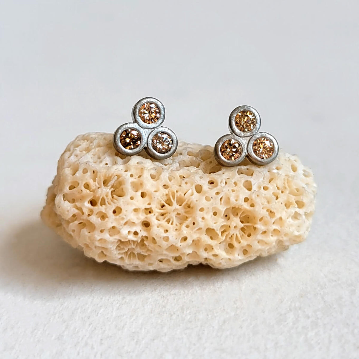 Brilliant Cut 3-Stone Diamond and Palladium Stud Earrings