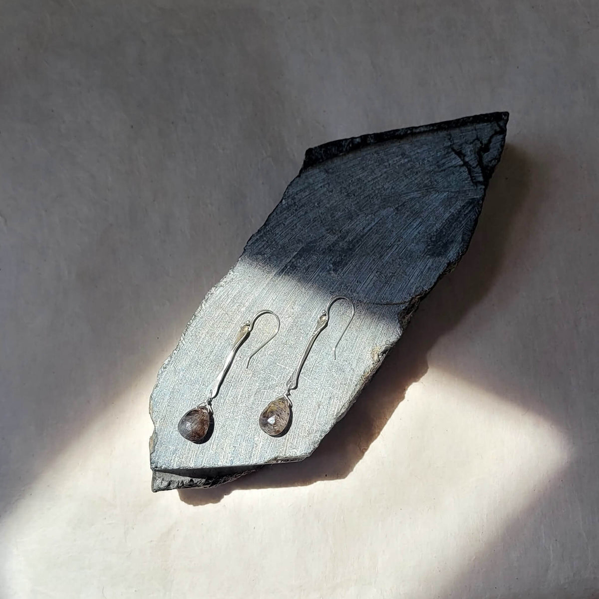 Twig Earrings wtih Tourmalated Amethyst Drops