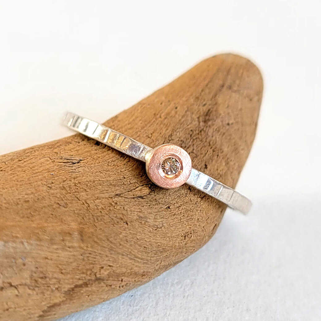 Round Cell Ring in Sterling Silver and Rose Gold with Diamond Accent