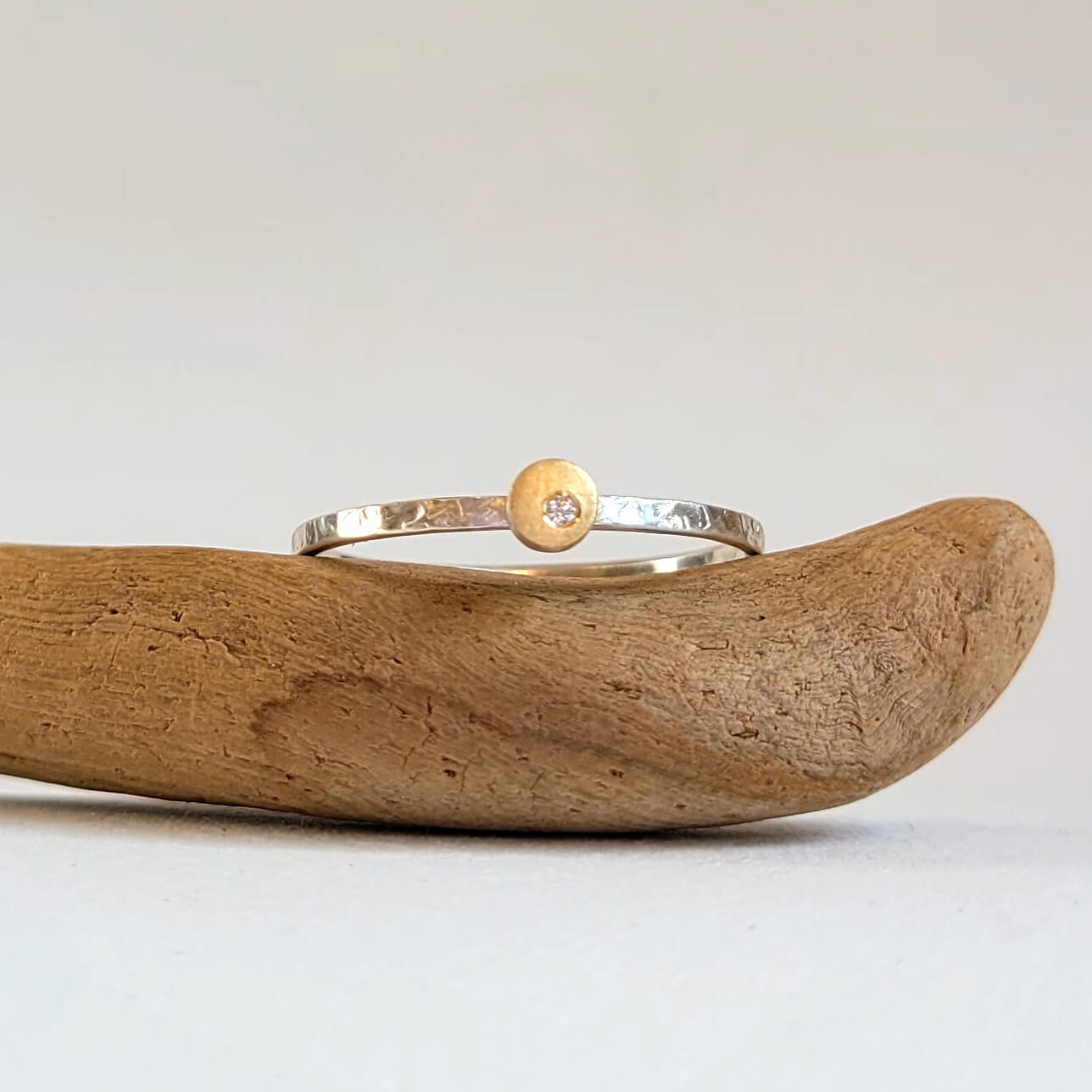 Round Cell Ring in Sterling Silver and Yellow Gold with Diamond Accent