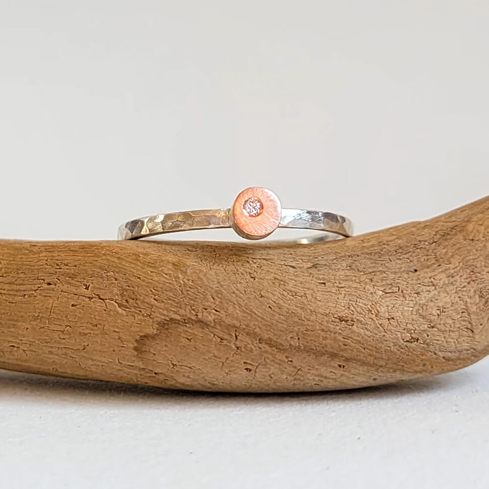 Round Cell Ring in Sterling Silver and Rose Gold with Diamond Accent