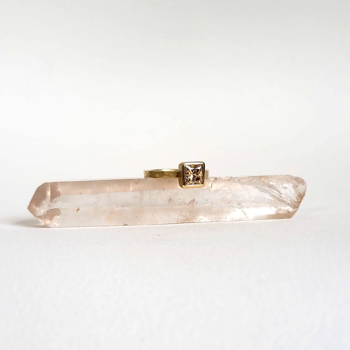 Princess Cut Champagne Moissanite Engagement Ring in Yellow Gold