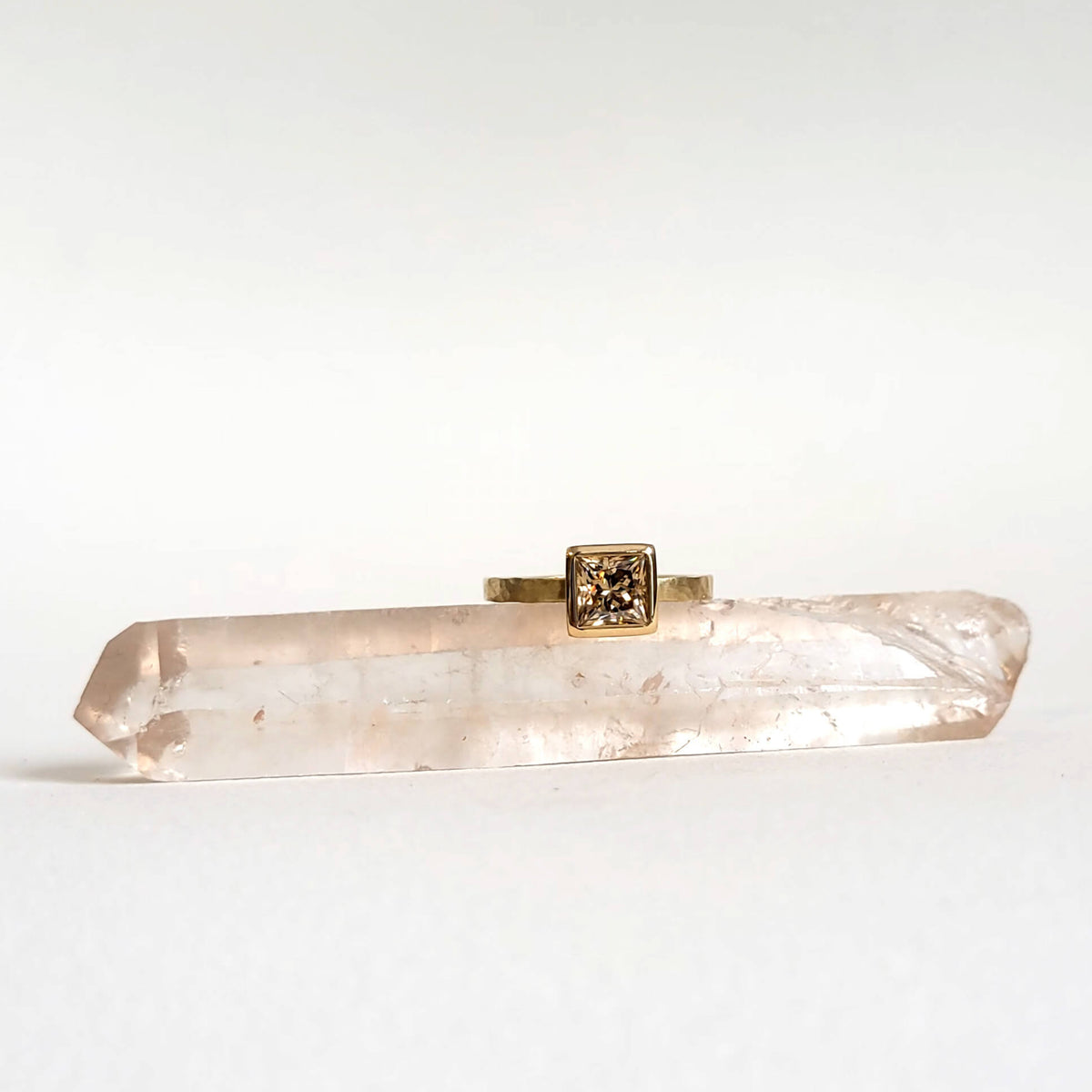 Princess Cut Champagne Moissanite Engagement Ring in Yellow Gold