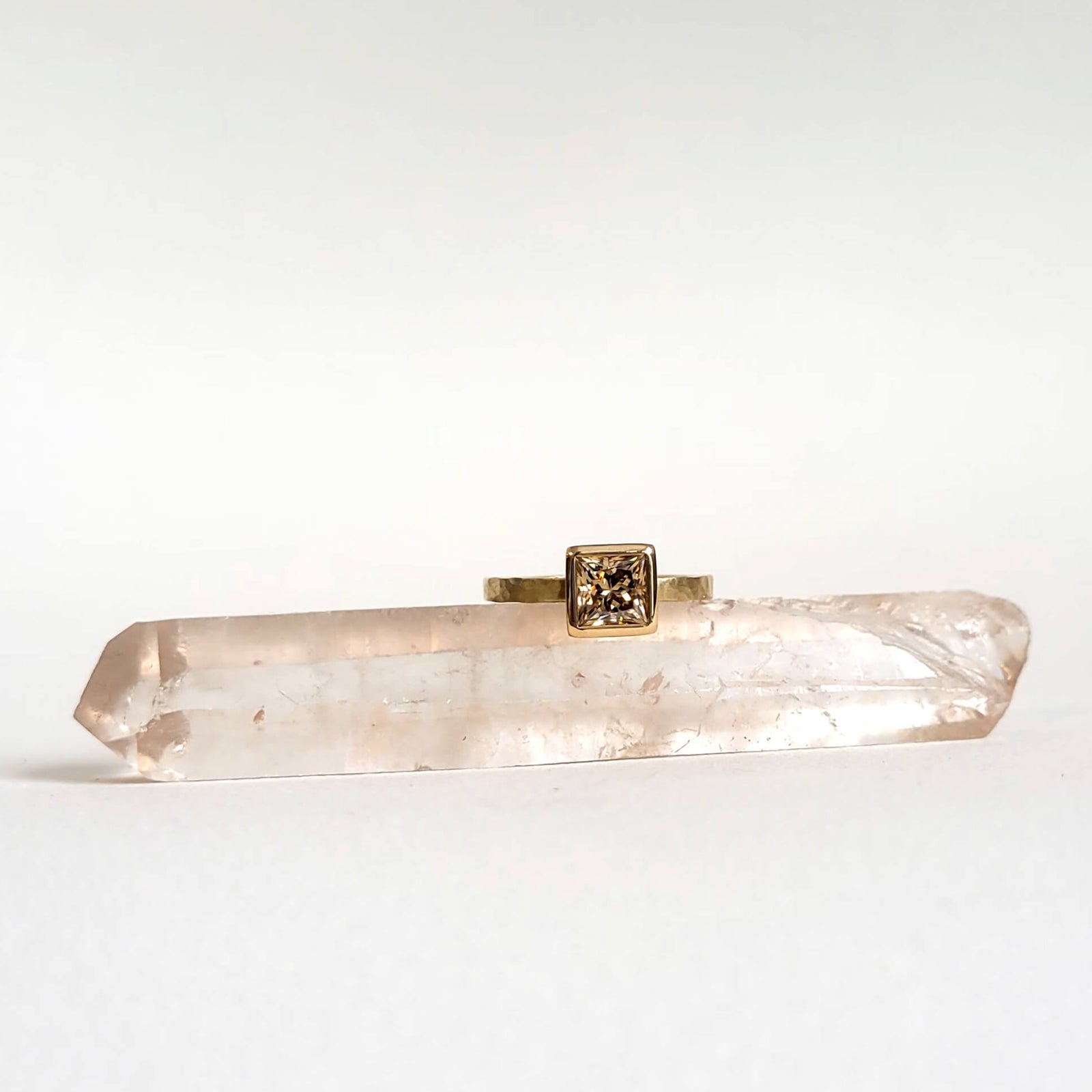 Princess Cut Champagne Moissanite Engagement Ring in Yellow Gold