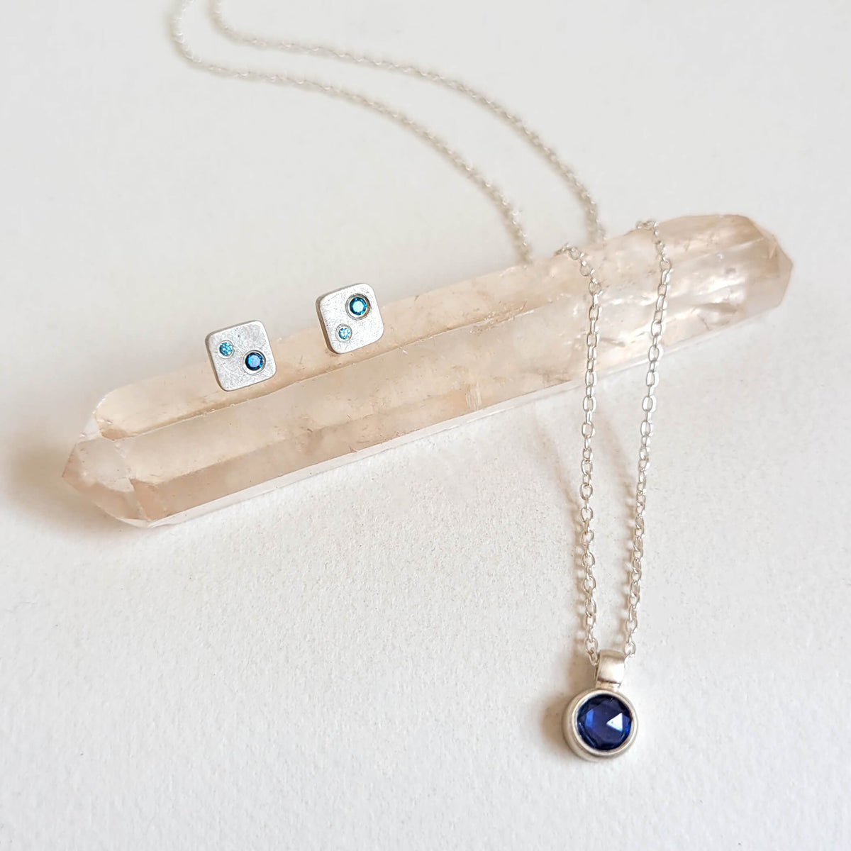 Rose Cut Blue Sapphire Open Back Necklace in Sterling Silver