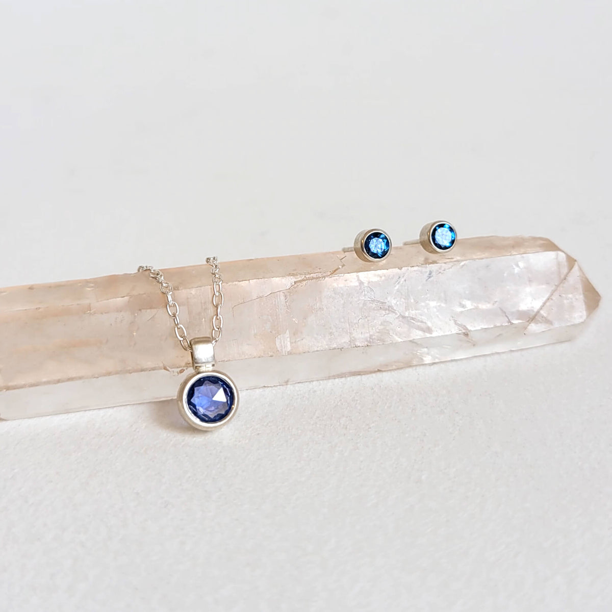 Round Brilliant Ceylon Sapphire Earrings in Sterling Silver