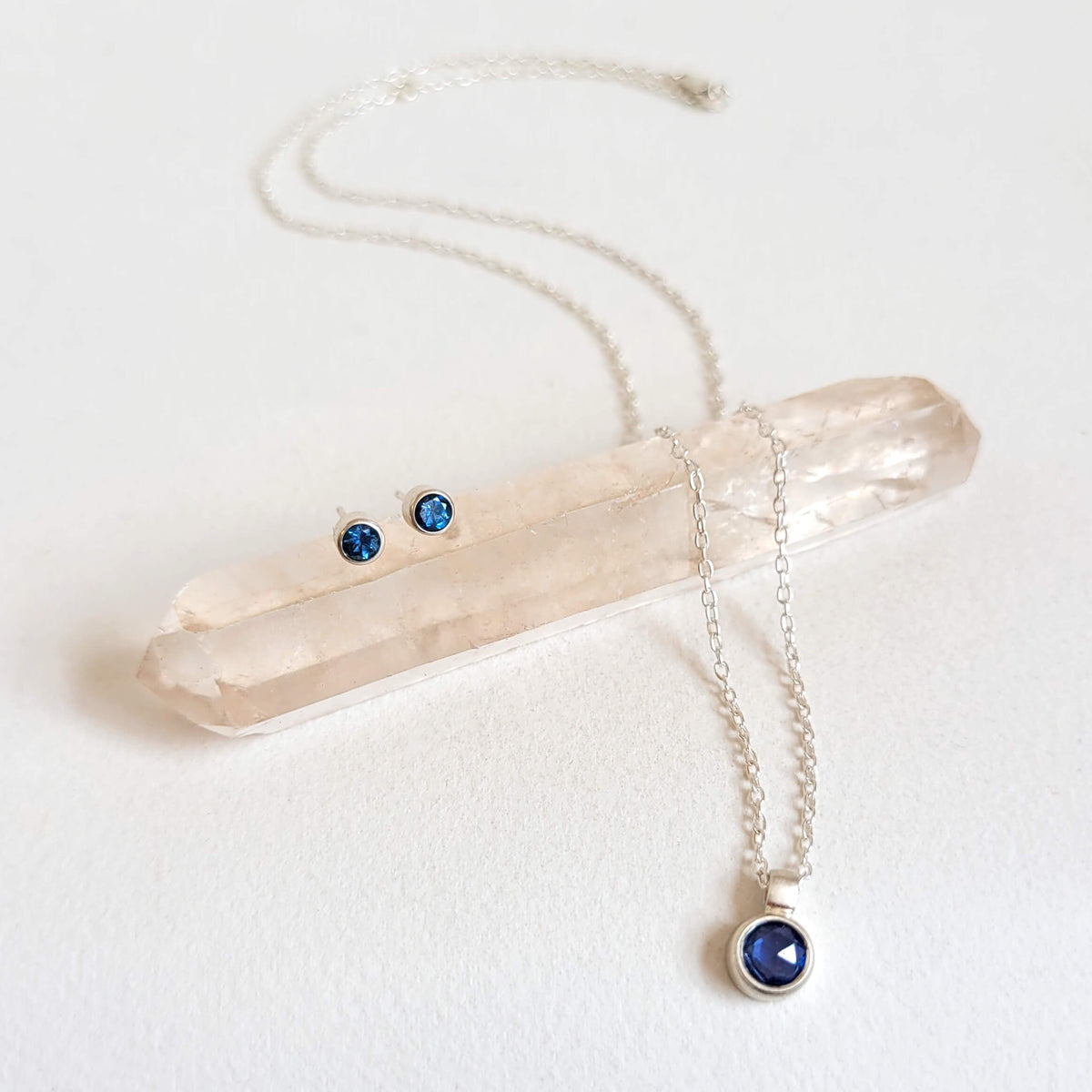 Rose Cut Blue Sapphire Open Back Necklace in Sterling Silver